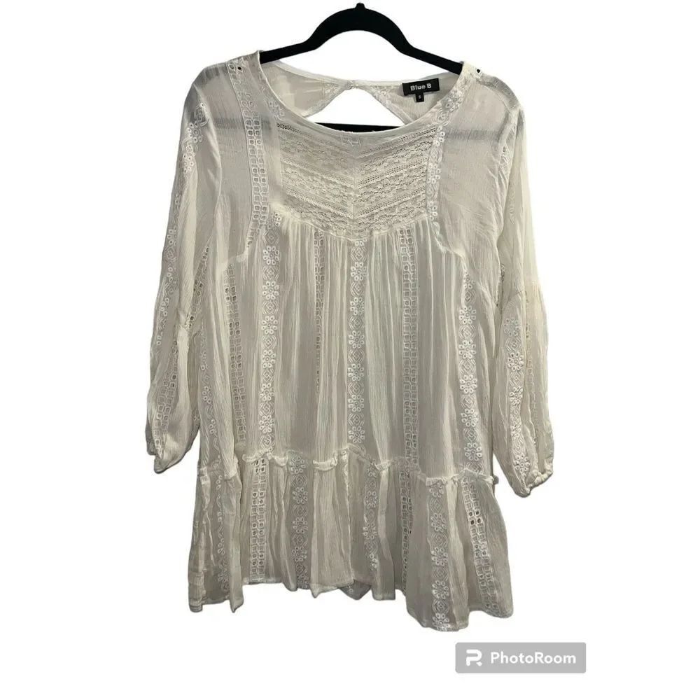 ✨BOHO SOLID LACE RUFFLE TUNIC TOP✨ - Picture 2 of 8